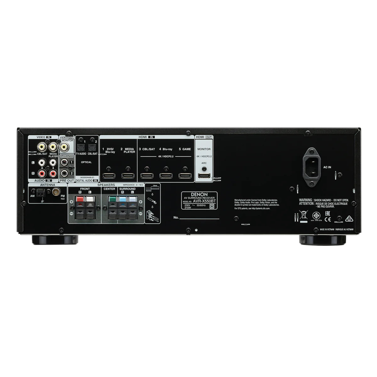 Rear view of Denon AVR-X580BT